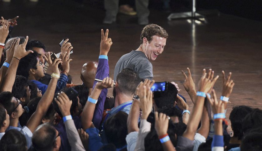 Facebooks CEO Mark Zuckerberg interacts with technology students in a town hall-style meeting in New Delhi, India, Wednesday, Oct. 28, 2015. Zuckerberg is his second visit to India this year alone. (Shirish Shete/Press Trust of India via AP)